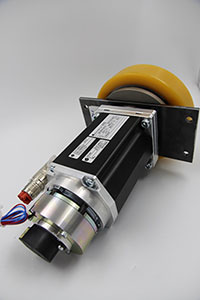 Integrating the gearbox into the hub of the wheel reduces space claim while permitting the use of a straight line gearbox with improved efficiency compared to right angle gearboxes. (Courtesy of Ametek)