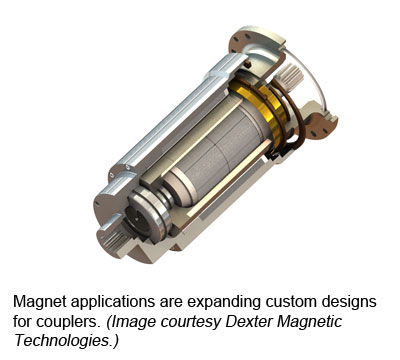 Magnet applications are expanding custom designs for couplers. Image courtesy Dexter Magnetic Technologies