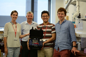 Matheson (MiM Lab), Gaukroger (Elmo UK), Virdyawan (MiM Lab) and Watts (MiM Lab) receiving Elmo's demo station (June 2017)