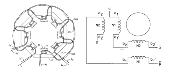 Figure 4. Winding setup of the T-connection (taken from Patent US6597077B2 publication)