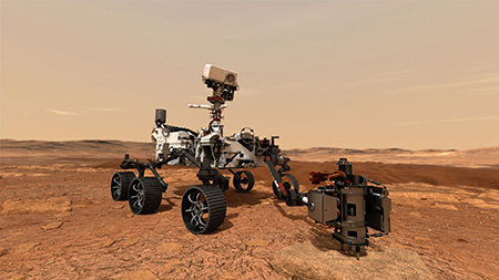 The Perseverance rover obtaining a sample on Mars (artist's rendition) ©NASA/JPL-Caltech
