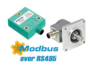 POSITAL absolute rotary encoders (right) and inclinometers: Now available with Modbus RTU interface – using the RS485 transmission standard.
