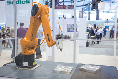 Robots enhance the productivity of machine shops and the large departments alike, because they can be programmed to do multiple tasks, from simple part articulation to complex machining.  The key is to keep them busy and the CNC can help you think ahead in that mode.  Here, the robot is polishing a mold for a quad copter drone at IMTS 2016.   