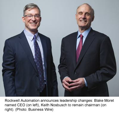 Rockwell Automation announces leadership changes: Blake Moret named CEO (on left), Keith Nosbusch to remain chairman (on right). (Photo: Business Wire) Rockwell Automation announces leadership changes: Blake Moret named CEO (on left), Keith Nosbusch to remain chairman (on right). (Photo: Business Wire)