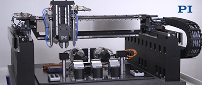 Figure 3: Common architectures for additive manufacturing include the laser printhead mounted on an XY gantry over a fixed build platform (top) and a bridge in which the build platform moves on an XY stage beneath a fixed printhead that positions only along the Z axis (bottom). (Courtesy of PI) Figure 3: Common architectures for additive manufacturing include the laser printhead mounted on an XY gantry over a fixed build platform (top) and a bridge in which the build platform moves on an XY stage beneath a fixed printhead that positions only along the Z axis (bottom). (Courtesy of PI)