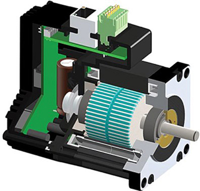 An integrated motor from Applied Motion Products combines the motor, encoder, drive and controller into a single package for closed-loop operation.