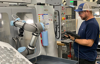Machine shop Fusion OEM in Chicago, Illinois, has deployed UR cobots to tend its CNC machines in lights-out production. The cobots enabled the company to cut its delivery time in half, taking a 500 unit order from six to three days delivery.