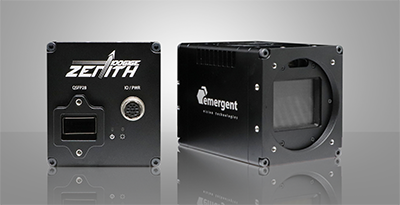 Emergent Vision Technologies’ HZ-100-G 100GigE camera reaches 24 fps at 103 MPixel resolution through a QSFP28 interface. 