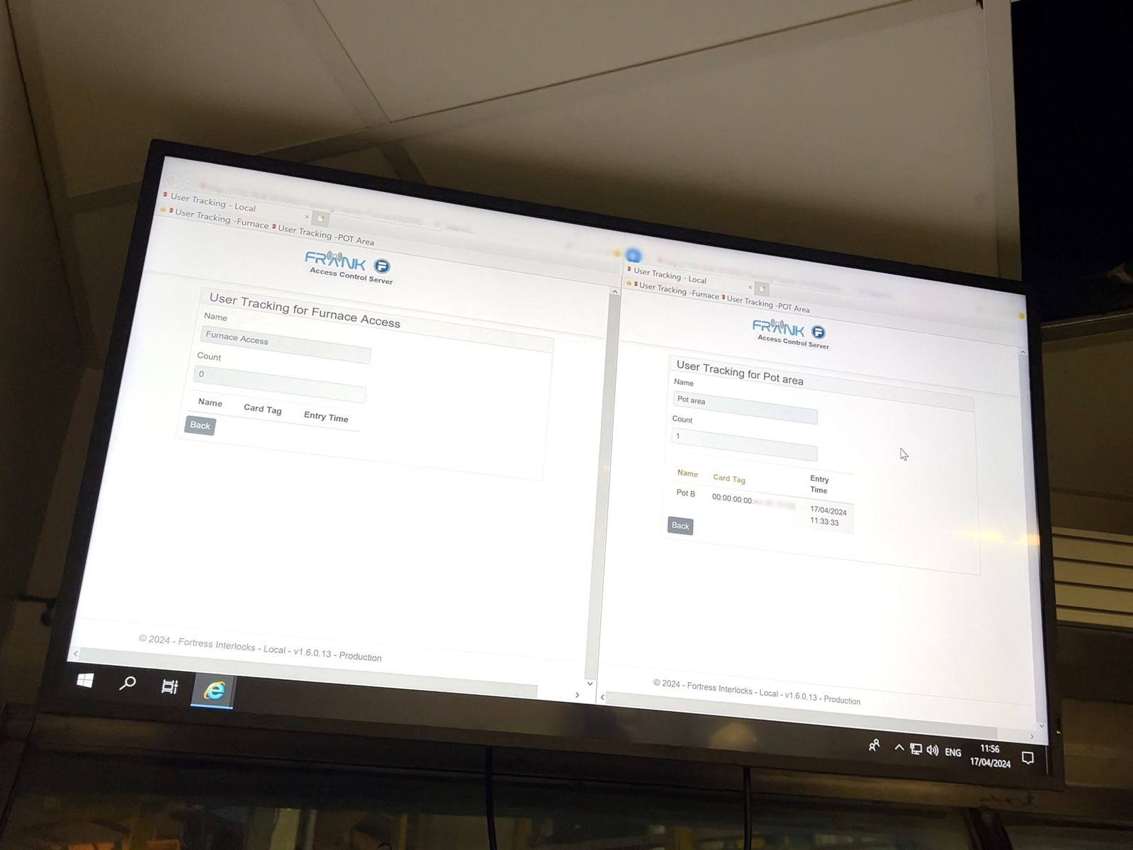 FRANK server page showing live status in furnace and pot areas