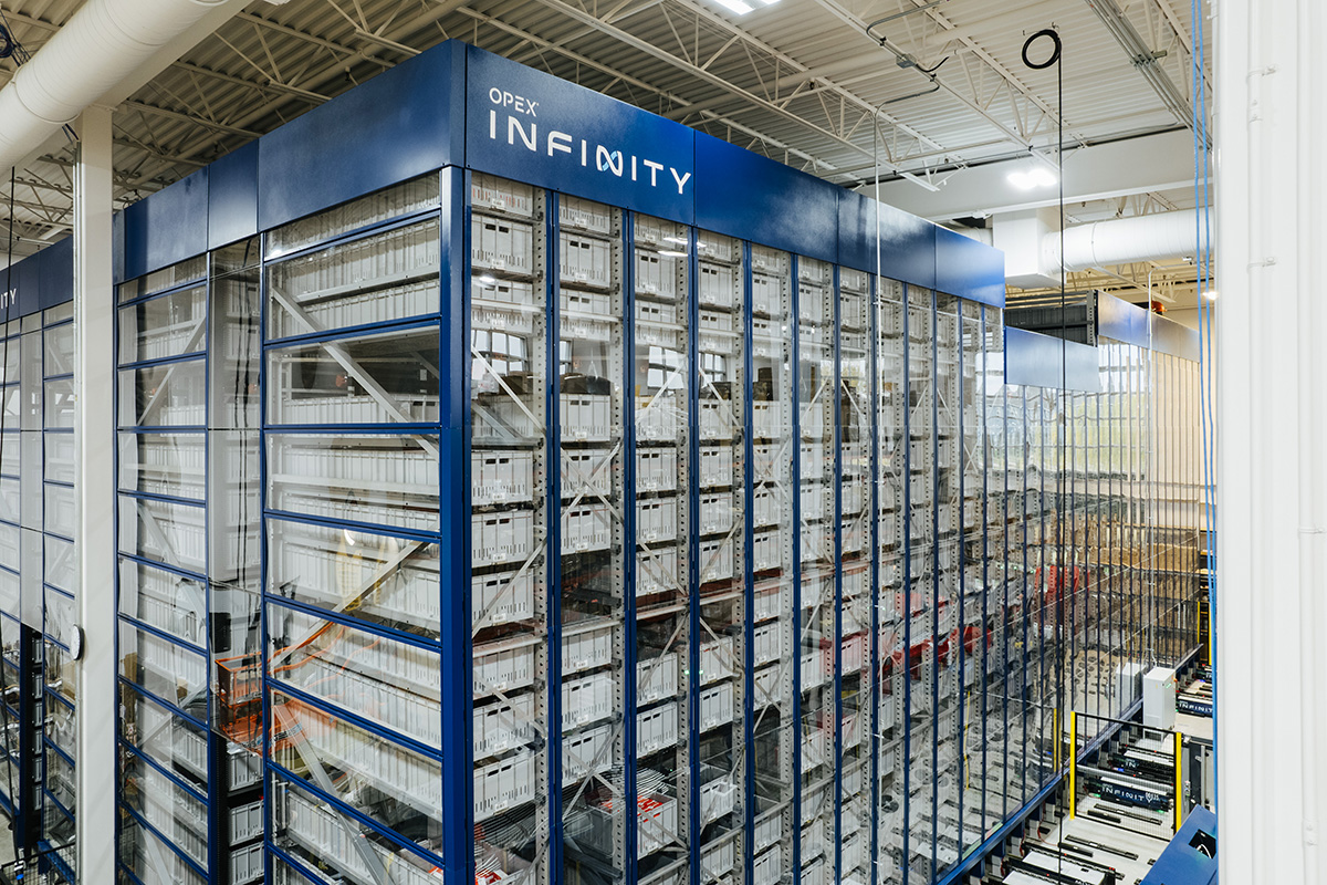 The OPEX Infinity AS/RS operating in Beckhoff USA's warehouse