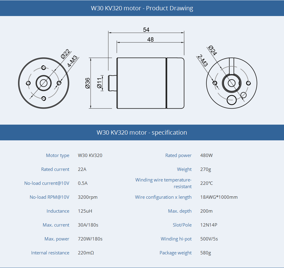 CubeMars-W30-KV320-Motor-Product-Drawing