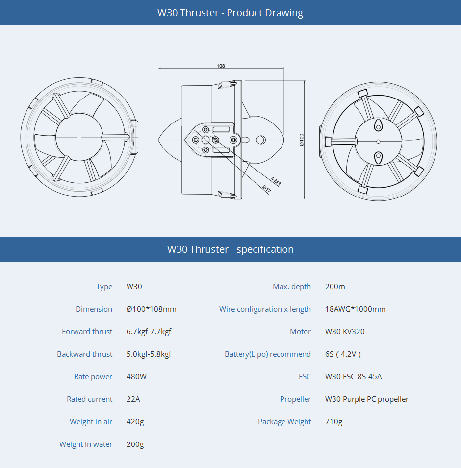 CubeMars-W30-Thruster-Product-Drawing
