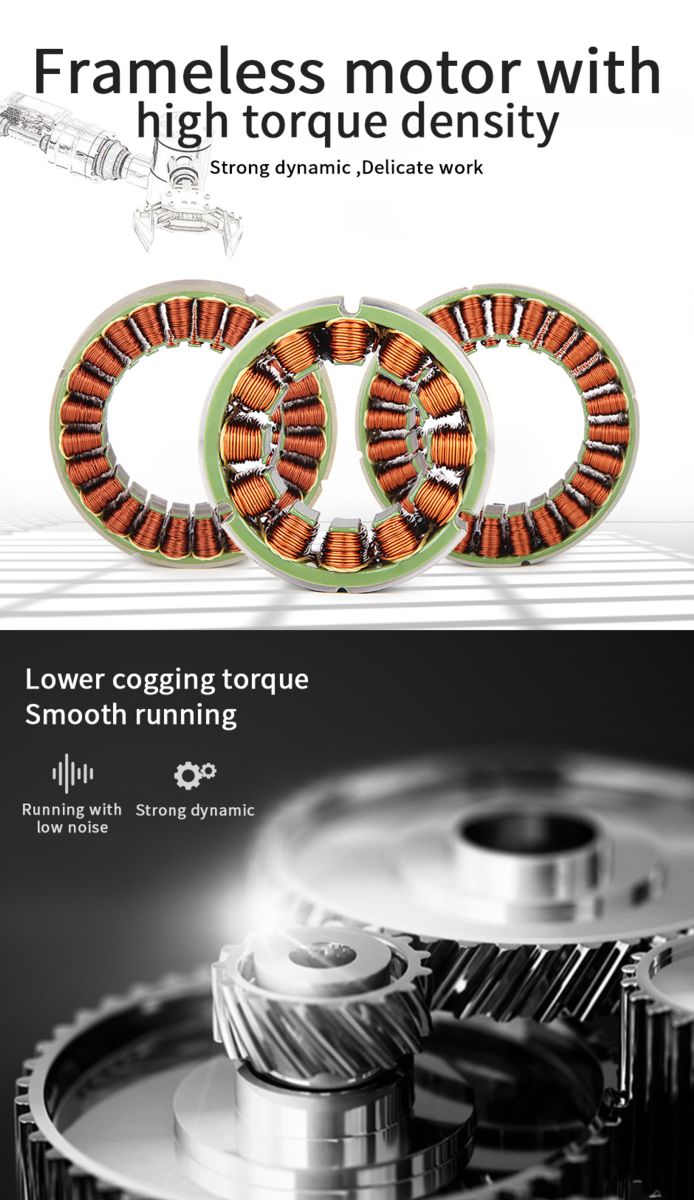 Frameless motor with high torque density; strong dynamic, delicate work