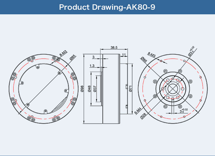CubeMars Actuator AK80-9 Product Drawing