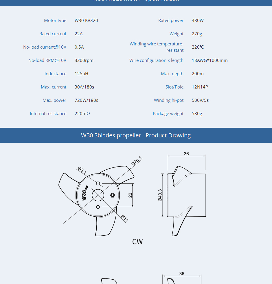 CubeMars-12V-25V-Thruster-W30-Thruster-Product-Drawing