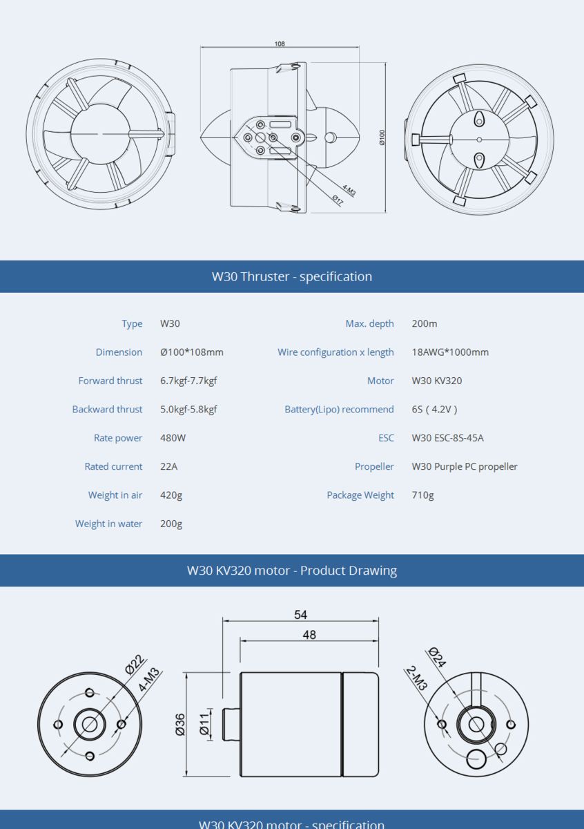 CubeMars-12V-25V-Thruster-W30-Thruster-Specification