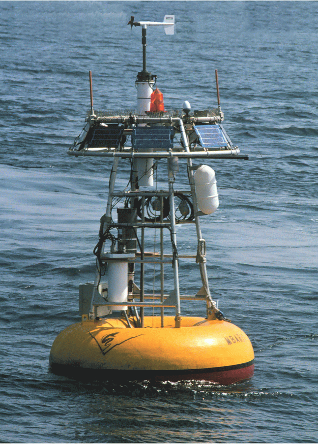 A photo of the M1 Mooring. The base is a circular yellow tube and on top is a