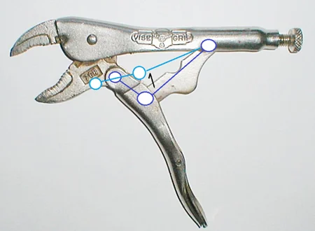 locking pliers with variable mechanical advantage highlighting the lever.