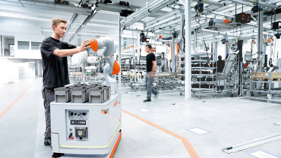 man working on robot