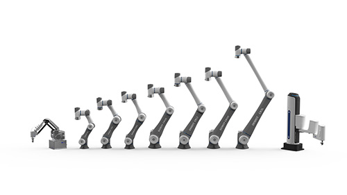 DOBOT MG400, CR series, M1 Pro robot arms (from left to right)