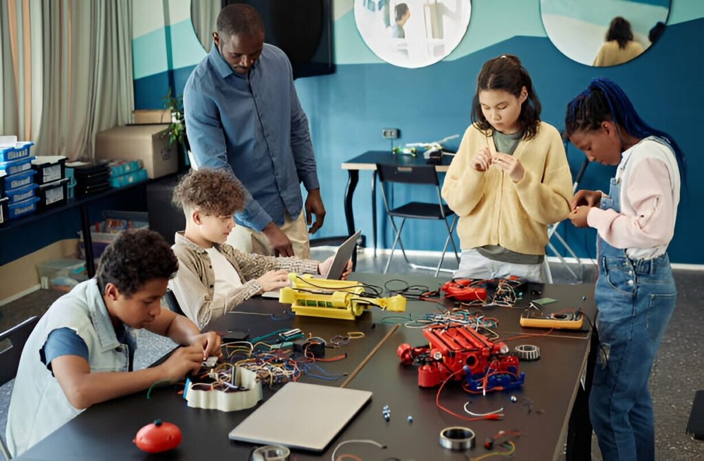 children learning robotics