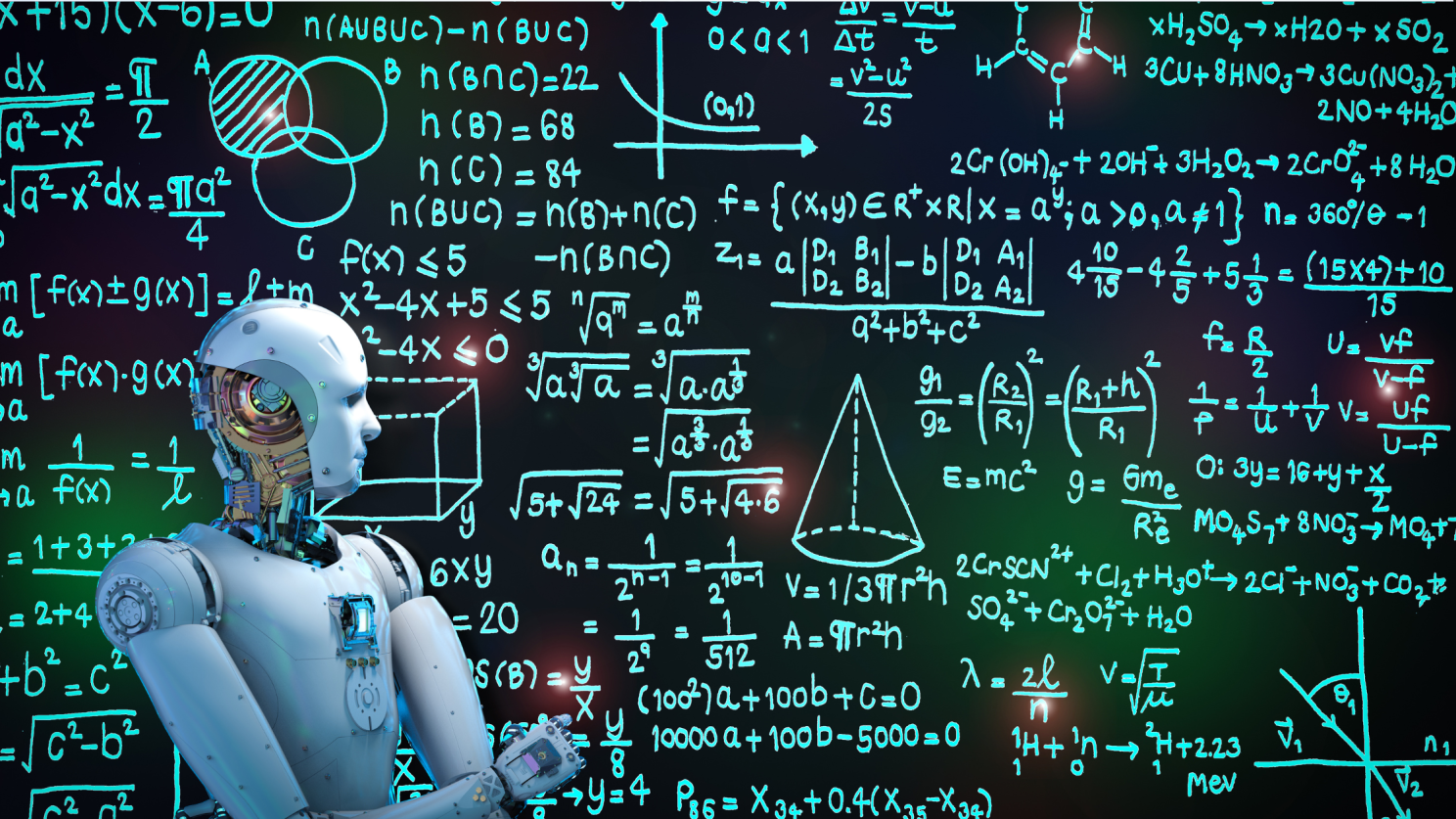 math whiteboard with humanoid robot
