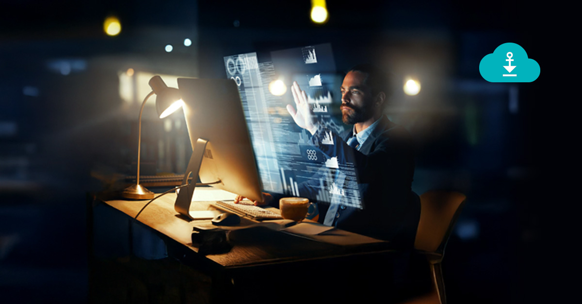 Man analyzing futuristic digital data