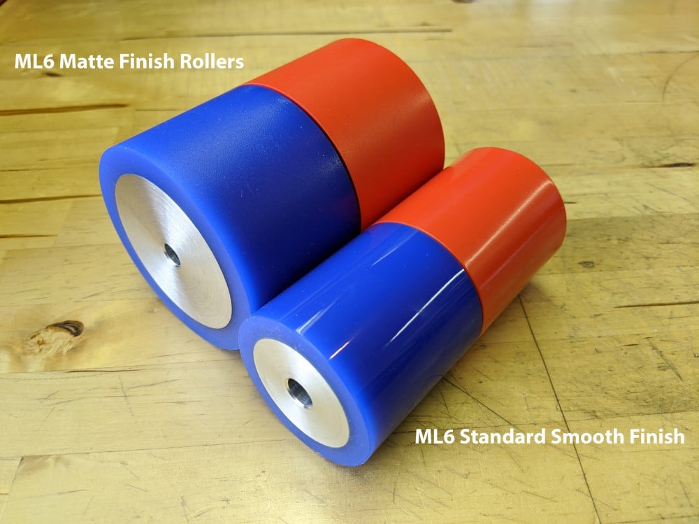 (Top two ML6 rollers feature the new matte finish, compared to the bottom two standard smooth high friction ML6 rollers.)