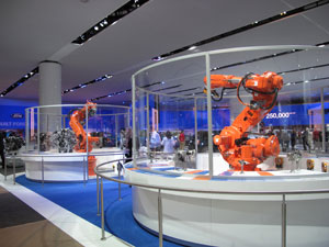 "Eco" and "Boost" ABB robots at the 2010 International Auto Show in Detroit