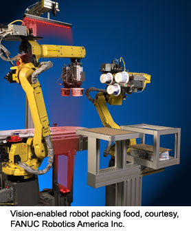 Vision-enabled robot packing food, courtesy, FANUC Robotics America Inc.