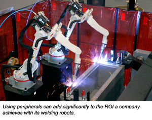 Using peripherals can add significantly to the ROI a company achieves with its welding robots.