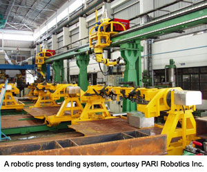 A robotic press tending system, courtesy PARI Robotics Inc.