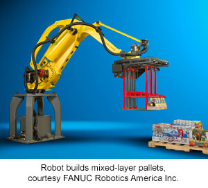 Robot builds mixed-layer pallets, courtesy FANUC Robotics America Inc.