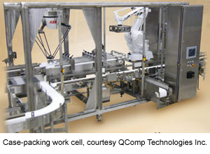 Case-packing work cell, courtesy QComp Technologies Inc.