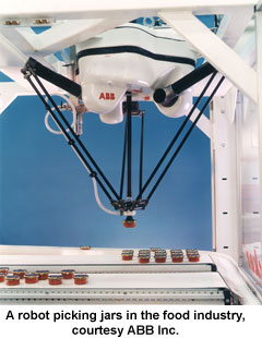 A robot picking jars in the food industry, courtesy ABB Inc.