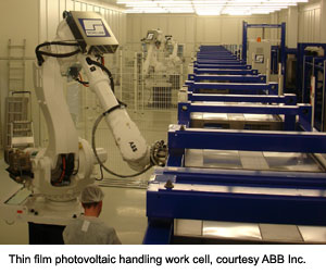 Thin film photovoltaic handling work cell, courtesy ABB Inc.