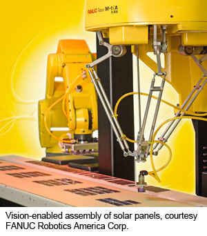 Vision-enabled assembly of solar panels, courtesy FANUC Robotics America Corp.