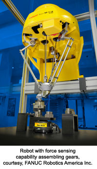 Robot with force sensing capability assembling gears, courtesy, FANUC Robotics America Inc.