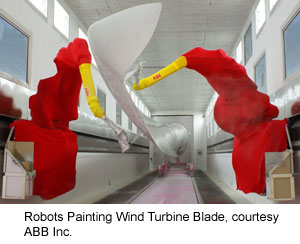 Robots Painting Wind Turbine Blade, courtesy ABB Inc.