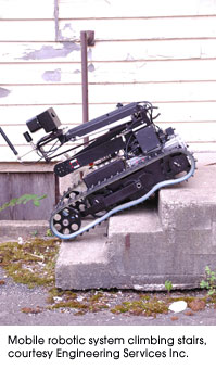 Mobile robotic system climbing stairs, courtesy Engineering Services Inc.