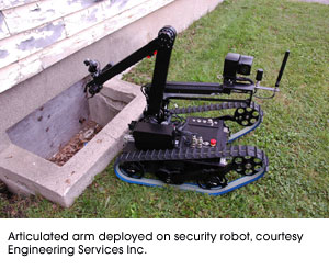 Articulated arm deployed on security robot, courtesy Engineering Services Inc.