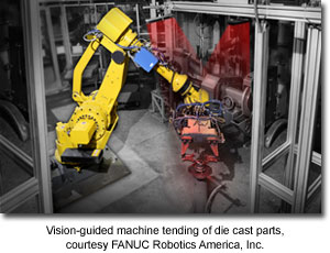 Vision-guided machine tending of die cast parts, courtesy FANUC Robotics America, Inc.