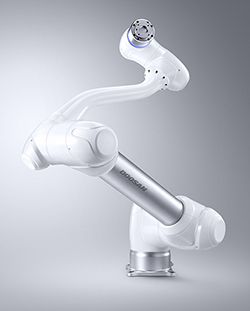 New collaborative robot has torque sensors in each joint, avoiding collisions & performing dexterous tasks in industrial applications. (Courtesy of Doosan Robotics)