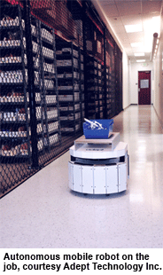 Autonomous mobile robot on the job, courtesy Adept Technology Inc.