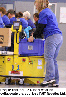 People and mobile robots working collaboratively, courtesy RMT Robotics Ltd.