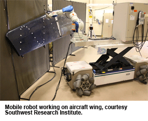Mobile robot working on aircraft wing, courtesy Southwest Research Institute