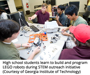 High school students learn to build and program LEGO robots during STEM outreach initiative (Courtesy of Georgia Institute of Technology)