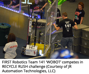 FIRST Robotics Team 141 ‘WOBOT’ competes in RECYCLE RUSH challenge (Courtesy of JR Automation Technologies, LLC)