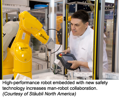 High-performance robot embedded with new safety technology increases man-robot collaboration. (Courtesy of Stäubli North America)