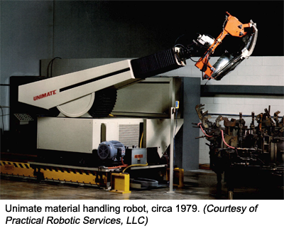 Unimate material handling robot, circa 1979. (Courtesy of Practical Robotic Services, LLC)